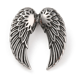 Antique Silver 304 Stainless Steel Pendants, Wing Charm, Antique Silver, 42x38x12.5mm, Hole: 11x5mm