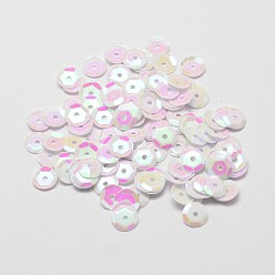 White Plastic Paillette Beads, Semi-cupped Sequins Beads, Center Hole, White, 4x0.5mm, Hole: 1mm