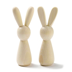 Antique White Easter Unfinished Wood Rabbit Ornaments, for Home Desktop Display Decoration, Antique White, 30x24x89mm