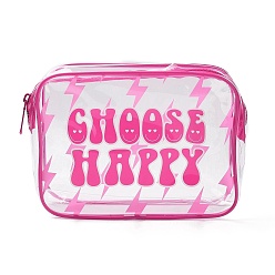 Слово Прозрачные косметические мешочки из пвх, водонепроницаемый клатч, туалетная сумка для женщин, ярко-розовый, слово выбрать счастливый, 20x15x5.5 см
