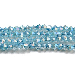 Deep Sky Blue Baking Painted Transparent Glass Beads Strands, Imitation Opalite, AB Color, Faceted, Bicone, Deep Sky Blue, 3x2.5mm, Hole: 0.8mm, about 168~172pcs/strand, 16.30~17.01 inch(41.4~43.2cm)