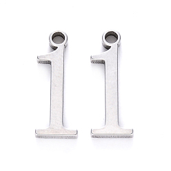 Number 201 Stainless Steel Charms, Number, Laser Cut, Stainless Steel Color, Num.1, 15x5.5x1.5mm, Hole: 1.5mm