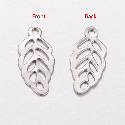 Stainless Steel Color 304 Stainless Steel Pendants, Leaf Charms, Stainless Steel Color, 13x6x0.5mm, Hole: 1mm