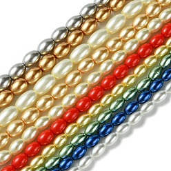 Color mezclado Hilos de perlas de vidrio de grado A de arroz, color mezclado, 7~10x4~6 mm, agujero: 1 mm, sobre 41~55 unidades / cadena, 15.7 pulgada ~ 16.3 pulgada