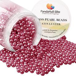 Rouge Perle ronde en verre teinté écologique nacré, rouge, 4~4.5mm, trou: 0.7~1.1 mm, environ 1000 / boîte