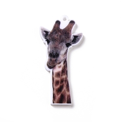 Giraffe Printed Opaque Acrylic Pendants, Animal Theme Charms, Giraffe Pattern, 40x19x2mm, Hole: 1.5mm