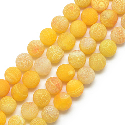 Gold Natural Weathered Agate Bead Strands, Frosted, Dyed, Round, Gold, 7.5~8mm, Hole: 1.2~1.4mm, about 49pcs/strand, 15.5 inch