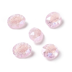 Rose Clair Cabochons en verre strass style clair de lune craquelé, dos plat et dos plaqué, ovale, rose clair, 10x8x4mm