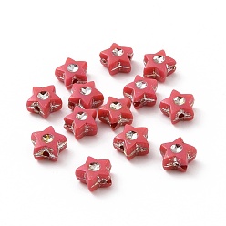 Cramoisi Perles acryliques plaquées, métal argenté enlaça, étoiles, cramoisi, 8.5x9x5mm, Trou: 1.5mm, environ2800 pcs / 500 g