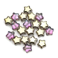 Orchid Electroplate Glass Beads, Half Golden Plated, Star, Orchid, 8x4mm, Hole: 1mm
