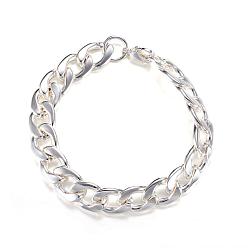 Silver 304 Stainless Steel Curb Chain Bracelets, with Lobster Claw Clasps, Silver Color Plated, 8-1/4 inch(210mm), 12mm