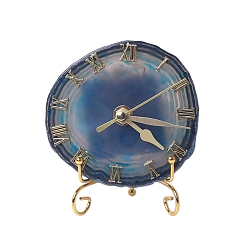 Стально-синий Украшения для часов из смолы, со срезом агата внутри и металлическим держателем, украшение для стола дома по фен-шуй, стальной синий, 100~120 мм