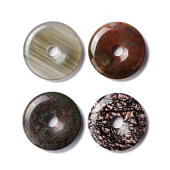 Смешанные камни Природных драгоценных камней подвески, пончик / пи-диск, 40~40.5x7~7.5 мм, отверстие : 8~8.5 мм