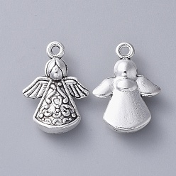 Antique Silver Tibetan Style Alloy Angel Pendants, Lead Free and Cadmium Free, Antique Silver, 22x16.5x5.5mm, Hole: 2mm