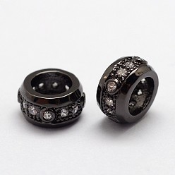 Bronze Micro cuivres ouvrent zircone cubique perles européennes, rondelle, Perles avec un grand trou   , sans plomb et sans nickel, gris anthracite, 8x4.5mm, Trou: 5mm