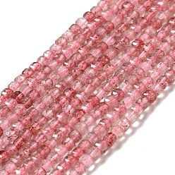 Quartz Fraise Naturel de fraise de quartz brins de perles, AA grade, facette, cube, 3~3.5x3~3.5x3~3.5mm, Trou: 0.6mm, Environ 121~124 pcs/chapelet, 15.55'' (39.5 cm)