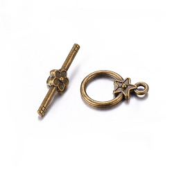 Antique Bronze Tibetan Style Alloy Toggle Clasps, Lead Free & Cadmium Free, Ring, Antique Bronze, Ring: 20.5x14mm, Hole: 2mm, Bar: 26.5mm, Hole: 2mm