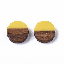 Gold Resin & Wood Cabochons, Flat Round, Gold, 10x2.5~4mm