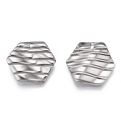 Stainless Steel Color 304 Stainless Steel Pendants, Hexagon Charm, Stainless Steel Color, 17x19x2mm, Hole: 1.2mm