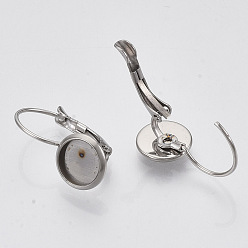 Stainless Steel Color Flat Round Tray Smooth Surface 304 Stainless Steel Leverback Earring Findings, Stainless Steel Color, Tray: 12mm, 24x14mm, Pin: 0.8mm