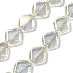 Light Yellow Electroplate Glass Beads Strands, Full Rainbow Plated, Rhombus, Light Yellow, 18x15.5x5mm, Hole: 1.2mm, about 35~37pcs/strand, 24.80~25.98 inch(63~66cm)