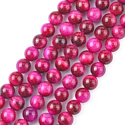 Magenta Natural Rose Tiger Eye Beads Strands, Dyed & Heated, Round, Medium Violet Red, 10mm, Hole: 1mm