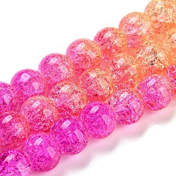 Orange Spray Painted Crackle Glass Beads Strands, Gradient Color, Segmented Multi-color Beads, Round, Orange, 8mm, Hole: 1mm, about 48pcs/strand, 14.96 inch(38cm)