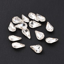 Crystal Glass Rhinestone Cabochons, Pointed Back & Silver Back Plated, Teardrop, Crystal, 8x5x2mm