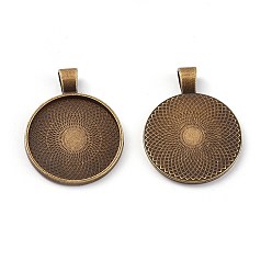 Bronze Antique Ensembles de pendentif de cabochon en alliage, cuvettes à bord droit, plat rond, bronze antique, plateau: 25 mm, 36x27.5x6 mm, Trou: 3.5x5.5mm
