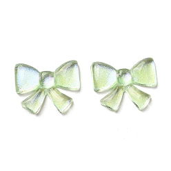 Pale Green Transparent Epoxy Resin Cabochons, with Glitter Powder, Bowknot, Pale Green, 18x22.5x3.5mm