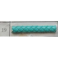 Medium Turquoise Round Braided Cowhide Cords, Medium Turquoise, 3mm, about 10.93 yards(10m)/roll