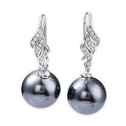 Platino Pendientes colgantes de hoja de circonita cúbica con perlas de concha, joyería de plata de ley chapada en rodio para mujer, Platino, 925 mm