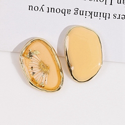 Moccasin Transparent Epoxy Reisn Alloy Nuggets Cabochons, Golden, with Inner Flower, Moccasin, 24x16mm