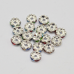 Colorful Rondelle Wave Brass Rhinestone Spacer Beads, Silver Color Plated, Colorful, 5x2mm, Hole: 1mm
