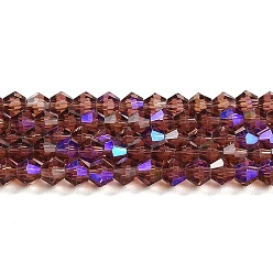 Medium Purple Transparent Electroplate Glass Beads Strands, AB Color Plated, Faceted, Bicone, Medium Purple, 4x4mm, Hole: 0.8mm, about 87~98pcs/strand, 12.76~14.61 inch(32.4~37.1cm)