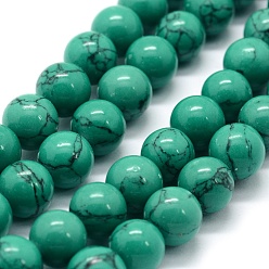 Sea Green Synthetic Turquoise Beads Strands, Round, Sea Green, 8mm, Hole: 0.8mm, about 50pcs/strand, 15.74 inch(40cm)