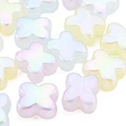 Couleur Mélangete Perles acryliques placage irisé arc-en-ciel, perles de paillettes, fleur, couleur mixte, 15x13x7.5mm, Trou: 4mm