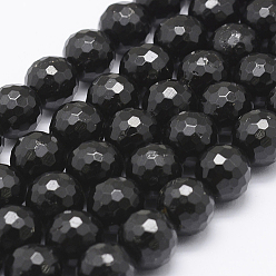 Tourmaline Natural Black Tourmaline Beads Strands, Grade AB, Faceted Round, 10mm, Hole: 1mm, about 40pcs/strand, 15.5 inch(39.5cm)