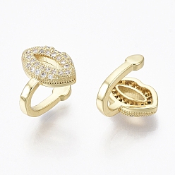Real 18K Gold Plated Brass Cubic Zirconia Cuff Earrings, Nickel Free, Lip, Clear, Real 18K Gold Plated, 11.5x11mm