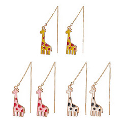 Couleur Mélangete 3 paire 3 boucles d'oreilles pendantes girafe en alliage d'émail de couleur, fils d'oreille en laiton doré pour femme, couleur mixte, 108mm, pin: 0.8 mm, 1 paire/couleur