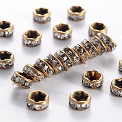 Crystal Brass Rhinestone Spacer Beads, Grade AAA, Straight Flange, Nickel Free, Antique Bronze Metal Color, Rondelle, Crystal, 5x2.5mm, Hole: 1mm