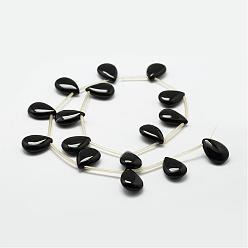 Black Onyx Hebras de cuentas de ónix negro natural, cuentas perforadas superiores, teñido y climatizada, lágrima, 18x13x6 mm, agujero: 1.5 mm, sobre 16 unidades / cadena, 15.5 pulgada