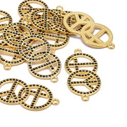 Jet Alloy Rhinestone Links connectors, Cadmium Free & Lead Free, Peace Sign & Flat Round with Cross, Golden Metal Color, Jet, 44x21x3mm, Hole: 2mm