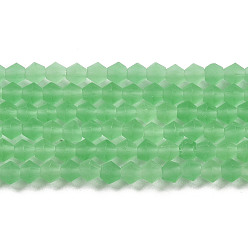 Vert Clair Imitez des brins de perles de verre dépoli en cristal autrichien, AA grade, toupie avec facettes, vert clair, 3x2.5mm, Trou: 0.7mm, Environ 162~185 pcs/chapelet, 13.15~14.61 pouce (33.4~37.1 cm)