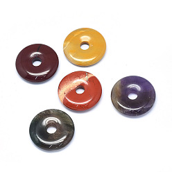 Mixed Stone Natural Mixed Stone Pendants, Donut/Pi Disc, Donut Width: 12mm, 30x5~7mm, Hole: 6mm