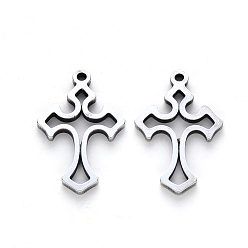 Stainless Steel Color 304 Stainless Steel Pendants, Laser Cut, Cross, Stainless Steel Color, 19x12x1mm, Hole: 1.2mm