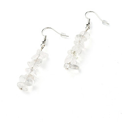 Cristal de cuarzo Pendientes colgantes de perlas de cristal de cuarzo natural, joyería de latón para niña mujer, Platino, 53.5~54.5 mm, pin: 0.5 mm