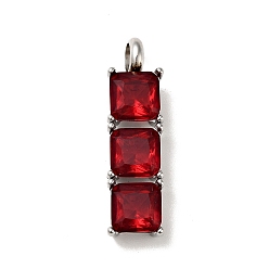 Red 316 Surgical Stainless Steel Micro Pave Cubic Zirconia Pendants, Stainless Steel Color, Rectangle, Red, 29x8x5.5mm, Hole: 4mm