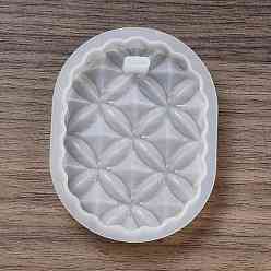 Oval Moules en silicone pendentif motif fleur en relief diy, moules de résine, pour la résine UV, fabrication de bijoux en résine époxy, motif ovale, 79x60x11mm, Trou: 4x9mm, diamètre intérieur: 52x71 mm