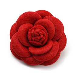 Crimson Cloth Art Camelia Brooch Pins, Platinum Tone Iron Pin for Clothes Bags, Multi-Layer Flower Badge, Crimson, 67.5x33mm